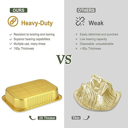 11"x 7.5" Sturdy Aluminum Foil Pans + Lids (5 Pack), 2X Thicker Heavy Duty for Oven, Grill, Microwavable Cooking Baking, Reusable Freezable Dishwasherable Disposable Tin Pot Container 74oz