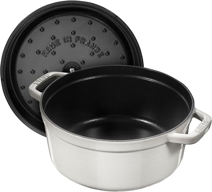 Staub Cast Iron 7-qt Round Cocotte - White Truffle, Made in France