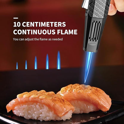 Butane Torch Lighter,Windproof Refillable Kitchen Cooking Torch,Adjustable Flame Solar Beam Blow Torch with Safety Lock for Candle Camping BBQ (Not Included Butane Gas) (Black)