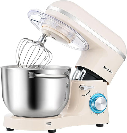 Aucma Stand Mixer, 6.5QT 660W 6-Speed Tilt-Head Food Mixer, Kitchen Electric Stand Mixer with Dough Hook, Wire Whip & Beater (Almond Cream, 6.5QT)