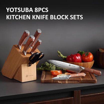 YOTSUBA Kitchen Knife Set with Block, High Carbon Stainless Steel Sharp Knife, with Gift Box (8 PCS Knife Set with block)