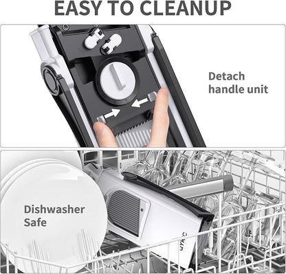 Upgrade Safe Mandoline Slicer for Kitchen, Vegetable Chopper Slicer, Potato Slicer Thickness Adjuster, French Fry Cutter, Veggie Onion Dicer Faster Kitchen Mandolin for Meal Prep (White)