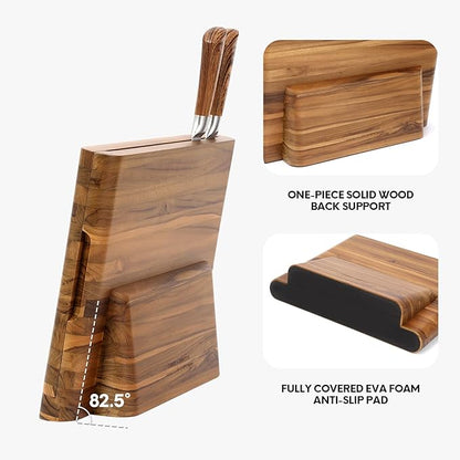 2 - in - 1 Magnetic Knife Block Holder with 16"x11" Cutting Board, Crafted from Premium Natural Teak Wood, Exquisitely Made with Elegant Design, Ideal for Efficient Kitchen Knife Storage
