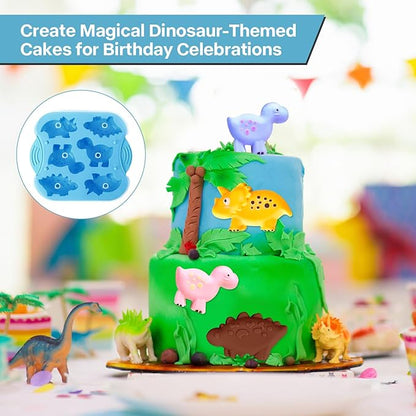 2-Pack Silicone Dinosaur Molds with Lids, Multi-Purpose Jello Molds for Kids, Dinosaur Silicone Mold for Chocolate, Baking & Crafting Tool for Cake, Candy, Jello, Ice Cubes - Blue