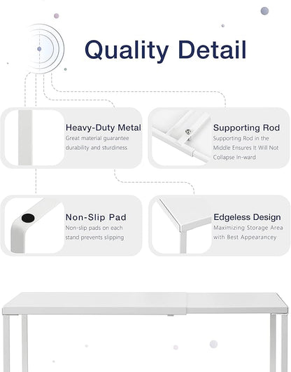 Nxconsu Cabinet Shelf Expandable Organizer Riser Rack for Kitchen Pantry Cupboard Under Sink Countertop Home Organization Extra Storage Space Saver Heavy Duty Metal Edgeless Design White Large