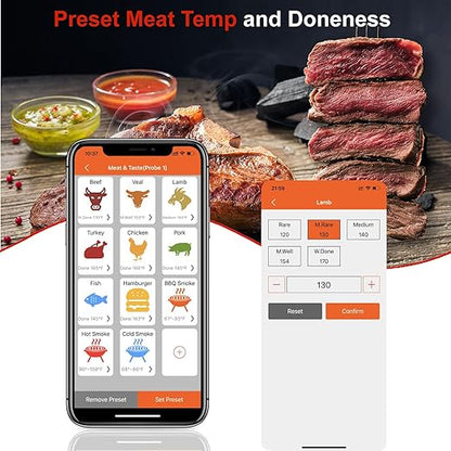500FT Digital Meat Thermometer with Multy Probes Bluetooth Kitchen Thermometer for Smoker Grilling Oven (FS66N)