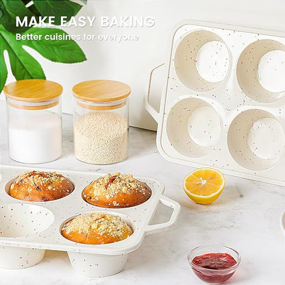Vinino Jumbo Muffin Pan with Metal Reinforced Frame-2Pack, Silicone Cupcake Pan for Baking 6 Cup Jumbo Size, BPA Free Silicone Muffin Tray, Cupcake Baking Pan Molds for Oven Dishwasher Safe-Cream