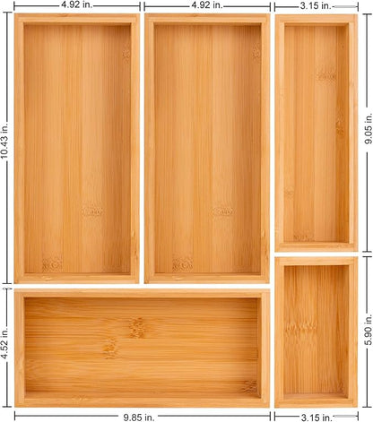 bamboo drawer organizer Set，expandable drawer dividers,wooden storage organizers,large trays for kitchen, bathroom,flatware,Tea Bag Organizer (2 X 5PCS Natural)