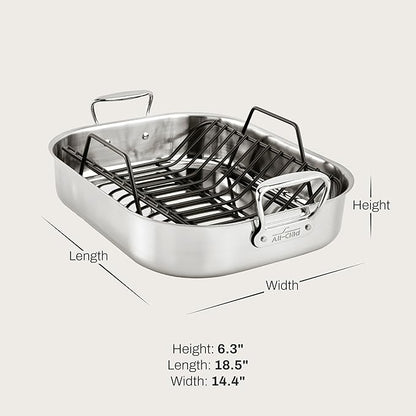 All-Clad Specialty Stainless Steel Roaster and Nonstick Rack 16x13x5 Inch Oven Broiler Safe 600F Roaster Pan, Pots and Pans, Bakeware, Turkey, Silver