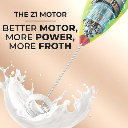 Zulay Kitchen Powerful Milk Frother Wand - Ultra Fast Handheld Drink Mixer - Electric Whisk Foam Maker for Coffee, Lattes, Cappuccino, Matcha & Creamer - Lime N Red