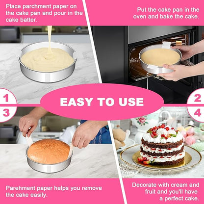 6 Inch Cake Pan Set of 2, Stainless Steel Round Layer Cake Baking Pans Tins, Non-Toxic & Healthy, Leak-proof & Easy Clean & Dishwasher Safe