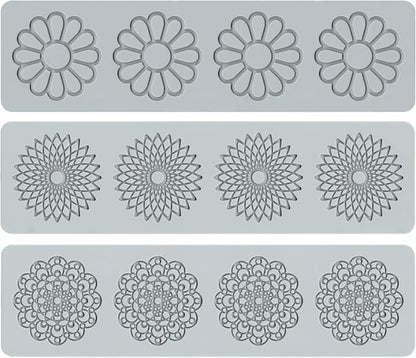 Embossing Lace Fondant Molds, Multi Circle Flowers Lace Mat Wedding Cake Decoration Tool, Rattan Shaped Cupcake Mat Silicone Molds Set of 3