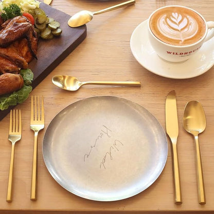 20-Piece Matte Gold Silverware Set, Hand Forged Utensil, Stainless Steel Flatware Set, Hexagon Handle Cutlery Set for Home Hotel Use, Service for 4