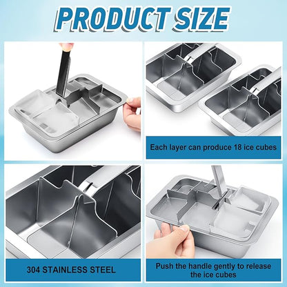 2 Pcs 6 Slot Stainless Steel Ice Cube Maker and Tray Ice Cube Tray for Bars Kitchens Levers Remove Cubes Easy Removal Metal Food Grade Freezer Molds for Food Juice Dishwasher Safe