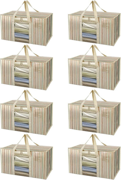 BALEINE 8-Pack Oversized Moving Bags with Reinforced Handles, Heavy-Duty Storage Tote Moving Supplies for Packaging, Camping (Color Stripe, 8-Pack)