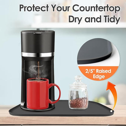 TOHONFOO Silicone Coffee Maker Mat with Lip, 17.4'' x 10.6'' Heavy Duty Coffee Maker Mat for Countertops, Coffee Tray Fit Under Coffee Machine Appliance Automatic Machines Espresso Accessory, Black