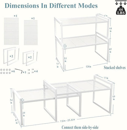 Set of 2 Kitchen Cabinet Organizer Shelf Stackable Sturdy Metal Counter Countertop Pantry Storage Rack