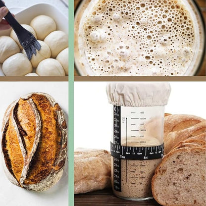 9" Round and 10" Oval Banneton Baskets with Scrapers, Bread Lame, E-Book with Recipes, Glass Jar with Strips, Labels & Chalk Pen, Spatula, Silicone Brush, Dough Whisk, Bread Bag & Heated Proofing Box