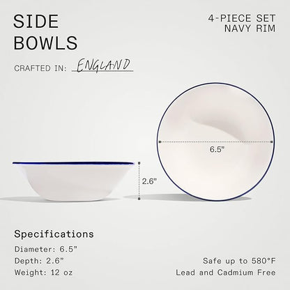 Made In Cookware - Set of 4 - Side Bowls - White With Navy Rim - Porcelain - Crafted in England