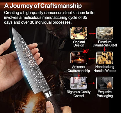 XINZUO Damascus 7-Piece Kitchen Chef Knife Block Set,Professional Sharp Cutting Knife Set with Block,Pakkawood Handle,Chef Gift Box