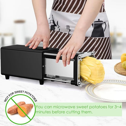 YOTAN Electric French Fry Cutter, French Fry Cutter with 1/2 & 3/8 Inch Blade, Commercial and Household Electric Potato Cutter, Automatic Potato Slicer, Vegetable Cutter, House Warming Gifts (Black)