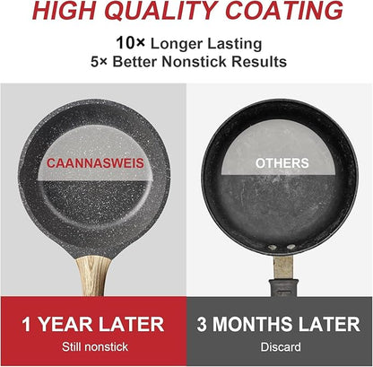 Caannasweis Nonstick Granite Frying Pan Skillet, Non Stick Omelette Fry Pans, Omelet Egg Pan, Stone Cookware Chef's Pan, Induction Compatible, PFOA Free (Gray, 9.5 Inch)