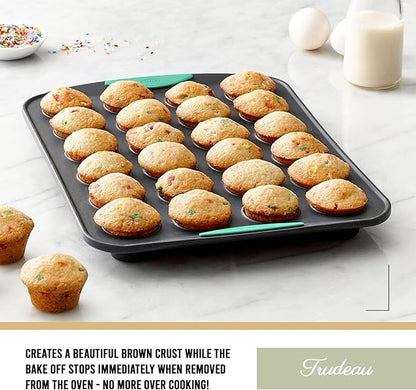 Trudeau 24-Cup Silicone Muffin Pan – Hybrid Non-Stick Bakeware with Steel Frame, Flexible Silicone with Hard Lining to Hold Shape, BPA-Free, Dishwasher Safe, Heat Safe to 428°F, Grey/Mint