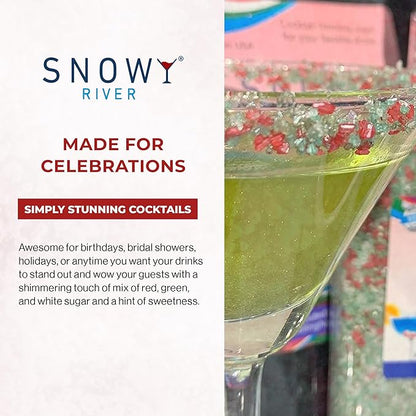 Snowy River Holiday, Cocktail & Margarita Sugar Rimmer - Vibrant Naturally Colored Sugar for Cocktail Rimming, Baking & Decorating, Medium Crystal - 16oz