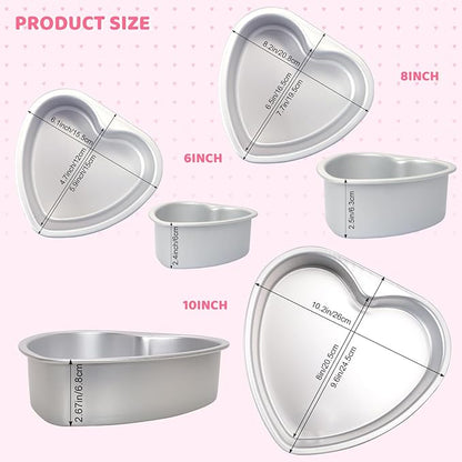 Heart Shaped Cake Pan Aluminum Cake Pans Heart Cake Tin Baking Cake Mold for Valentine's Weddings Birthday Party (3, 6 inch,8 inch,10inch)