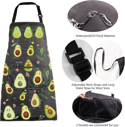 MBMSO Funny Avocado Apron Avocado Cooking Kitchen Aprons with Pockets Waterproof Apron for Chef Grilling BBQ Baking