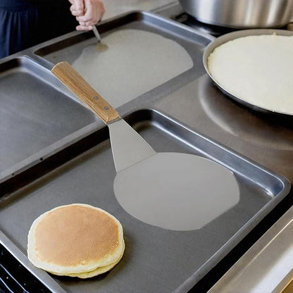 Extra-Large Stainless Steel Wide Spatula Turner Strong Wooden Handle - Dishwasher Safe Kitchen Utensil - Heavy Duty Oversized Metal Lifter Grilling, Cooking, Baking Cake & Cookies pancake spatula