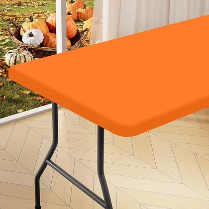 homing Rectangle Table Cloth Cover, Waterproof Polyester Elastic Fitted Tablecloth, Fits for 5 Foot Folding Tables, Washable Table Protector for Picnic, Camping, Outdoor (Orange, 30" x 60")