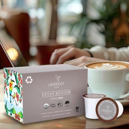 Lifeboost Organic Decaf Coffee K Cups - Low Acid Single Origin Non-GMO Mold Free Decaf Coffee Pods Compatible with Keurig & Keurig 2 - No Mycotoxins or Pesticides - 10 Count (Pack of 2)