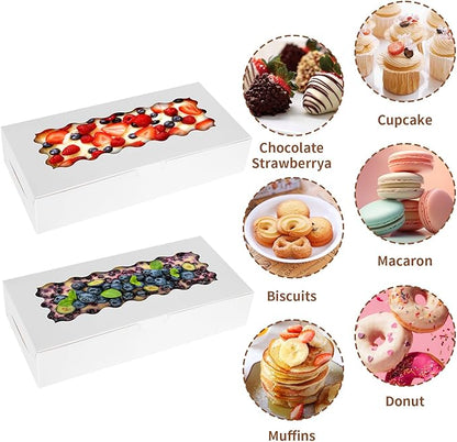 36 pcs Cookie Boxes,12x5.5x2.5 Inch Bakery Boxes with Window for Pies Chocolate Strawberries Muffins Donuts Pastry Dessert Christmas(White)