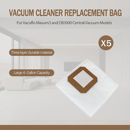 9637 Filter Bags Central Vacuum for Maxum 3/DB3000, Replacement 9520 Vacuflo Maxum Vacuum Systems, 5 Pack