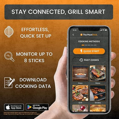 ChefX Wireless MeatStick - Smart 4 Sensor Bluetooth Meat Thermometer for Grilling & Smoking, 650ft+ Range