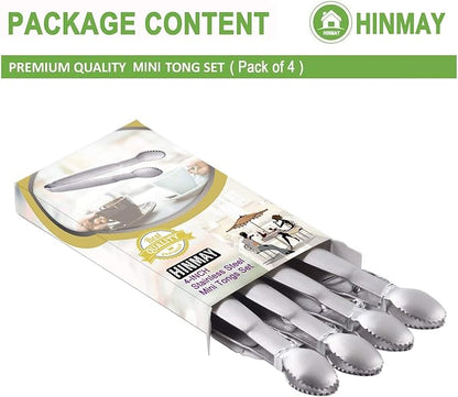 Sugar Tongs 4-Inch Mini Serving Tongs Stainless Steel Appetizer Tongs, Set of 4