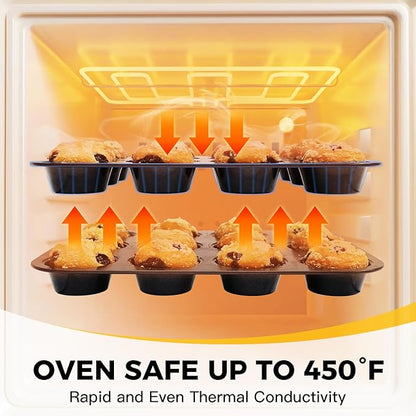 HONGBAKE Bakeware Sets, Baking Pans Set with Kitchen Utensils, Nonstick Oven Pan with Wider Grips, 17 Pieces Including Rack, Cookie Sheet, Cake, Loaf, Muffin, Pizza Pan