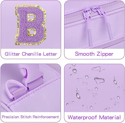 Initial Insulated Lunch Bag for Girls Kids, Back to School Gift, Reusable Leak-proof Lunch Box with Adjustable Strap for School Daycare Travel Picnic (Purple,B)