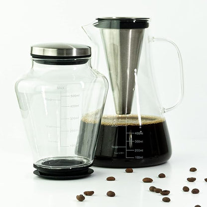 Ice Dripper Cold Brew Coffee Maker - Fire Toughened Borosilicate Glass Pitcher - 304 Stainless Steel Filter - 500ml - Cafe Crush Club