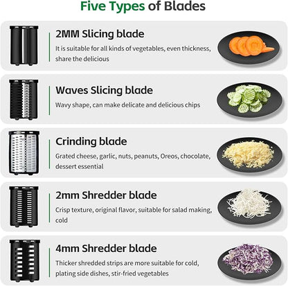5-In-1 Electric Cheese Grater,300W Salad Maker,Electric Grater for Block Cheese,Kitchen Electric Food Slicer Shredder,Chopper for Vegetables Cucumber Carrots Cabbage Nuts(Red)