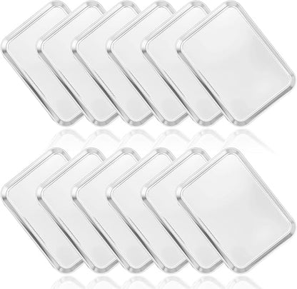 12 Pcs Baking Sheet Stainless Steel Cookie Small Metal Sheet Pans Professional Rectangle Oven Trays Kitchen Baking Cooking and Toaster, Oven and Dishwasher Safe(7.1x5.1x0.79Inch)