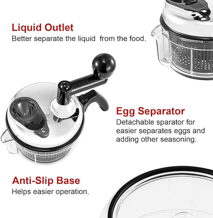 Geedel Hand Food Chopper, Vegetable Quick Chopper Manual Food Processor, Easy To Clean Food Dicer Mincer Mixer Blender, Rotary Onion Cutter for Garlic, Salad, Salsa, Nuts, Meat, Fruit, Ice, etc