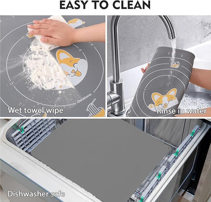 Ourokhome Silicone Baking Mat Sheet and Pastry Dough Cutter, 0.5 Inch Thick 28" X 20" BPA free Silicone Rolling Mat, Non-Stick and Anti-Slip, Dishwasher Safe (Gray)