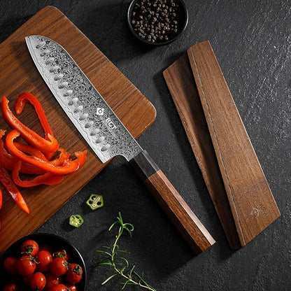 BGT 7 inch Santoku Knife, Japanese Sharp Chef Knife, Japanese VG10 67 layer Damascus Steel Kitchen Knife with Ebony Wood Handle and Gift Box