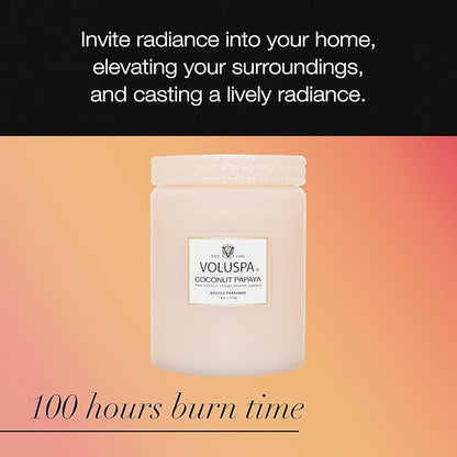 Voluspa Coconut Papaya, Large Candle Jar, 18 oz, 100 Hour Burn Time, Coconut Wax for Clean Burning, Handcrafted in The USA
