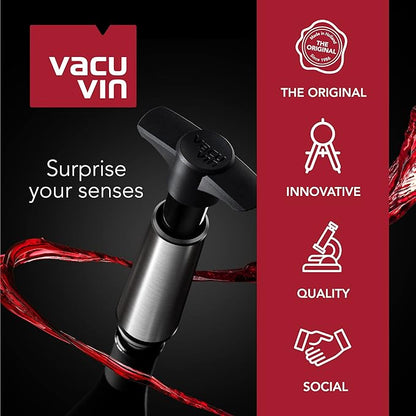 Vacu Vin Wine Saver Pump Red with Vacuum Wine Stopper - Keep Your Wine Fresh for up to 10 Days - 1 Pump 4 Stoppers - Reusable - Made in the Netherlands