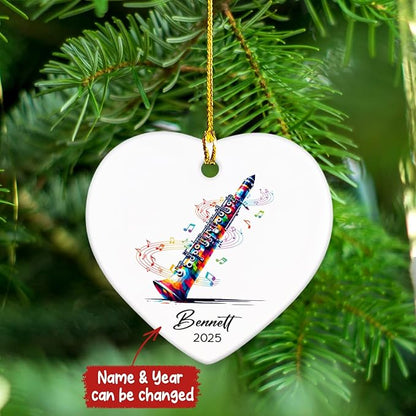 Personalized Clarinetist Ceramic Ornaments Christmas, Clarinet Musical Ornament Gift for Instrument Player, Custom Name & Year Clarinetist Ceramic Ornaments 2025, Clarinet Musician Xmas Ornament Tree