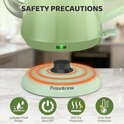 Gooseneck Electric Kettle(0.8L),1200 Watts Fast Boiling,Stainless Steel BPA Free,Automatic Shut Off,Pour Over Kettle for Coffee & Tea- Green