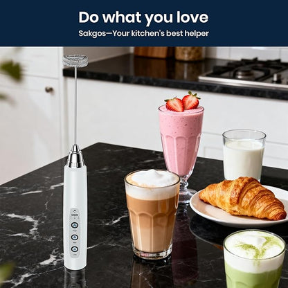 Milk Frother Rechargeable Handheld-Electric Whisk 3 Speed Adjustable, Coffee Frother Wand with 3 Stainless Whisks, Electric Foam Maker, Drink Mixer Blender for Latte Cappuccino Matcha Egg